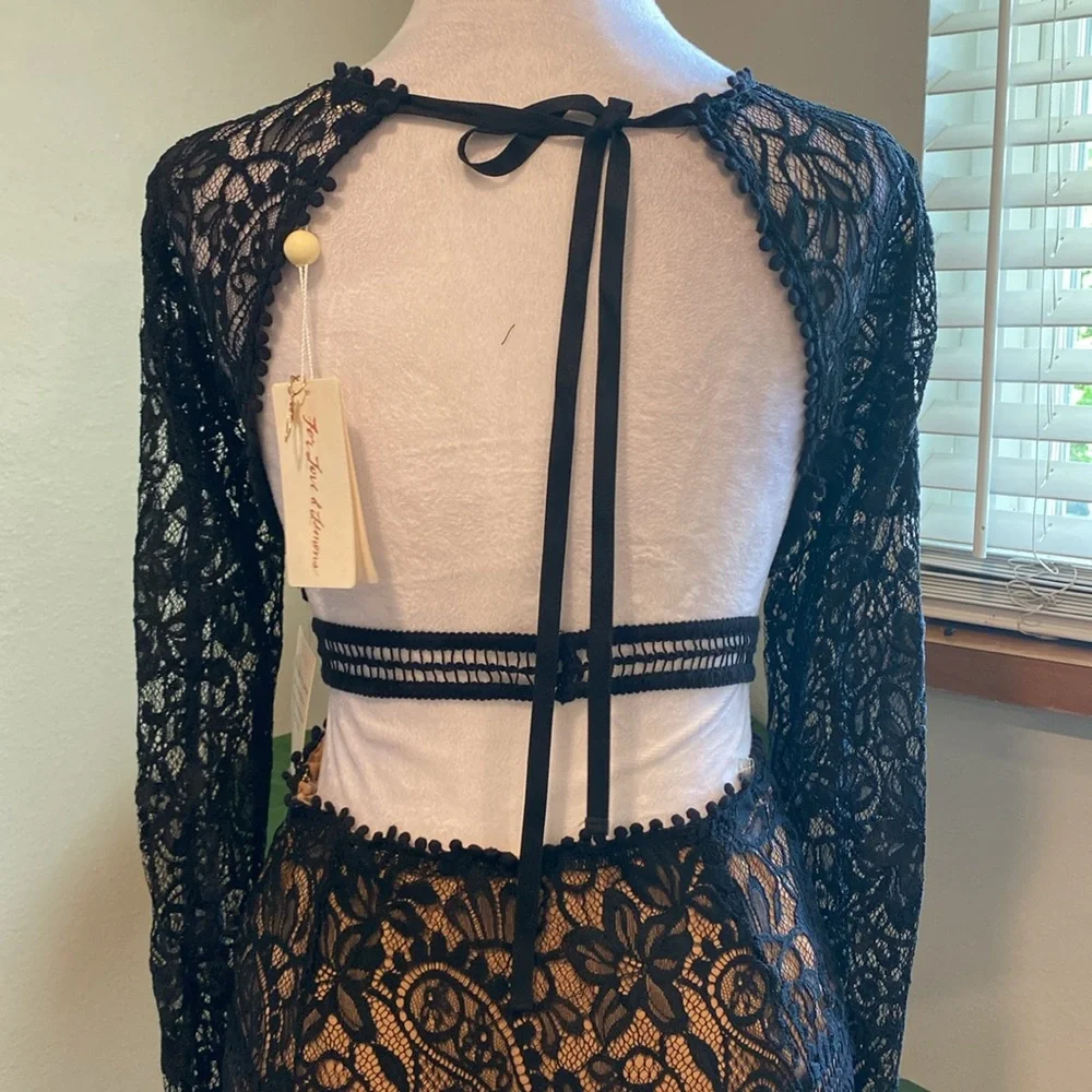 For Love And Lemons Black Lace Dress SizeSmall, Open Back, Long Sleeve Dress - Picture 9 of 16